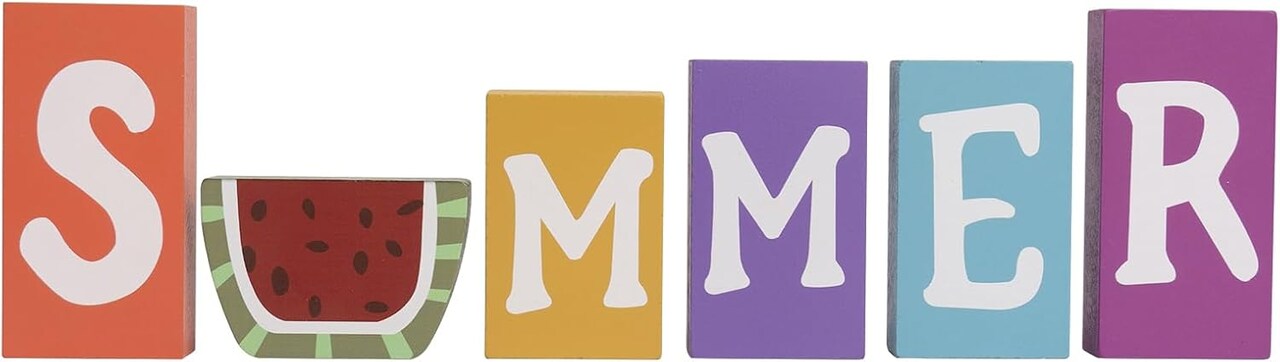 Set of 6 Wooden Summer Sign Letter Blocks – Rustic Farmhouse Table Decor for Tiered Tray, Shelf, Desk & Mantel Home Decoration